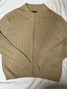 Consensus Men's Cable Knit Zip-Front Cardigan - Tan